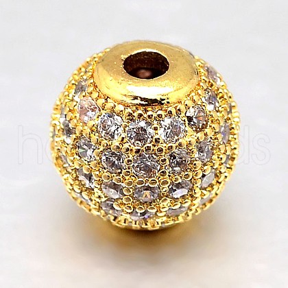 Round Brass Micro Pave Cubic Zirconia Beads ZIRC-N016-01G-8mm-1