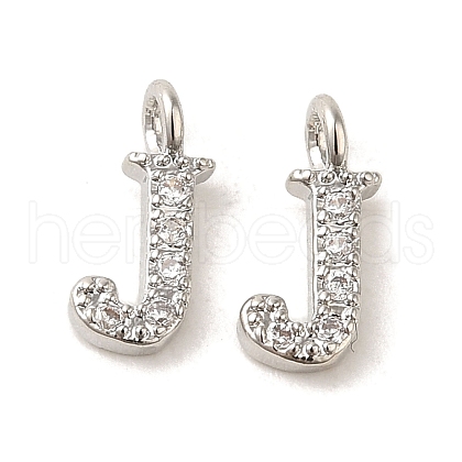 Initial Letter Brass Micro Pave Cubic Zirconia Pendants ZIRC-F008-J-1