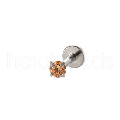 G23 Titanium Alloy Cubic Zirconia 17 Gauge Flat Round Threadless Labrets WG94BD7-13-1
