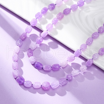 Natural Dyed Malaysia Jade Tumble Stone Nuggets Beaded Long Necklaces for Women NJEW-F340-A03-1
