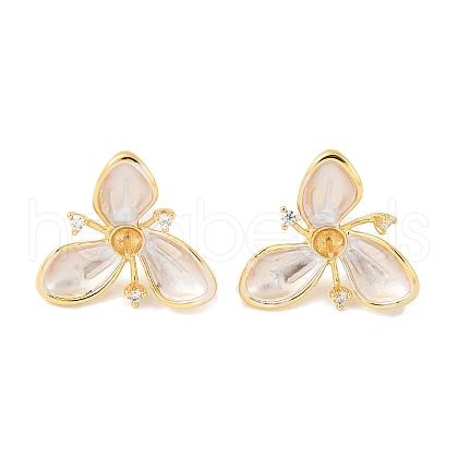 Flower Brass & Sterling Silver Pin Stud Earrings KK-M326-02G-1