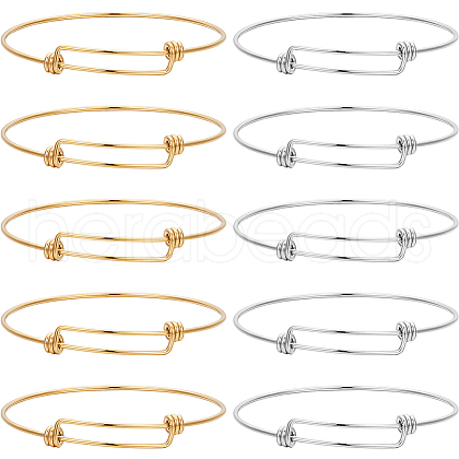 Beebeecraft 10Pcs 2 Colors Adjustable 304 Stainless Steel Bangles Making MAK-BBC0001-17-1