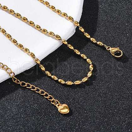 304 Stainless Steel Rice Chain Necklaces NJEW-Z057-06G-1
