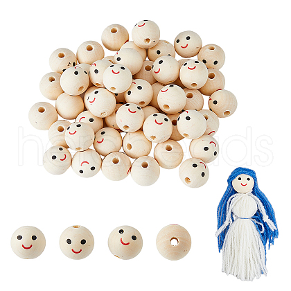 SUPERFINDINGS 50Pcs Printed Wood European Beads WOOD-FH0002-23-1