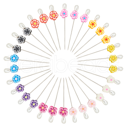 50Pcs 10 Colors Handmade Polymer Clay Flower Iron Head Pins DIY-AB00042-1