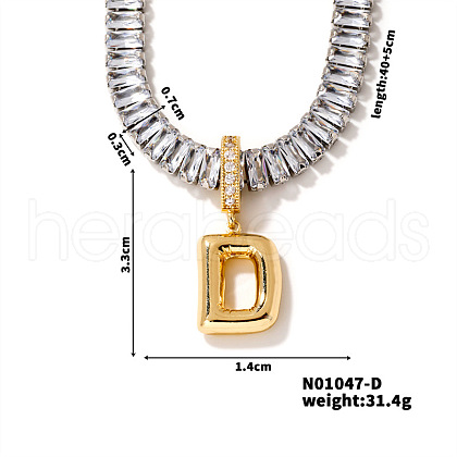 Golden Tone Brass Pave Clear Cubic Zirconia Letter Pendant Necklaces for Women YX4437-4-1