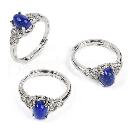 Oval Natural Lapis Lazuli Adjustable Rings RJEW-Q819-01P-03-1