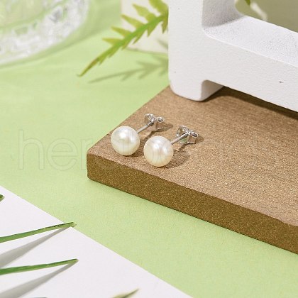Anti-Tarnish Pearl Ball Stud Earrings EJEW-Q701-01A-1