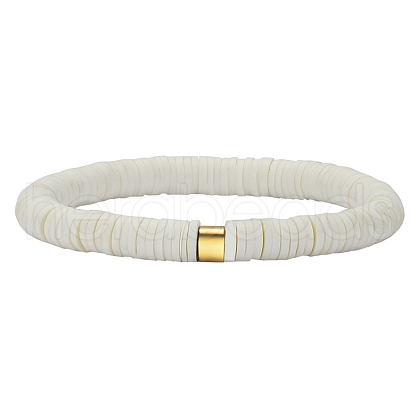 Polymer Clay Heishi Surfer Stretch Bracelet with 304 Stainless Steel Beaded BJEW-SW00113-01-1