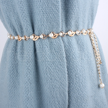 Leaf Alloy with Plastic Pearl Waist Beads FS-WGE56DF-01-1
