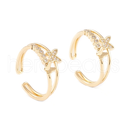 Brass Micro Pave Clear Cubic Zirconia Cuff Rings RJEW-F102-14G-1
