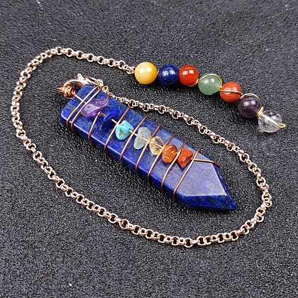 Natural Lapis Lazuli & Mixed Stone Braided Bullet Dowsing Pendulum Pendant Decorations CHAK-PW0001-043D-1