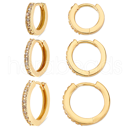   3 Pairs 3 Styles Brass Micro Pave Cubic Zirconia Hoop Earrings EJEW-PH0001-29B-1