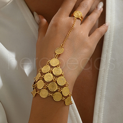 Luxurious Middle Eastern Style Brass Coin Link Finger Ring Bracelets for Women LB7436-1