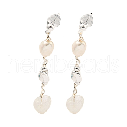Natural Pearl with Quartz Crystal Stud Earrings EJEW-M252-03P-1