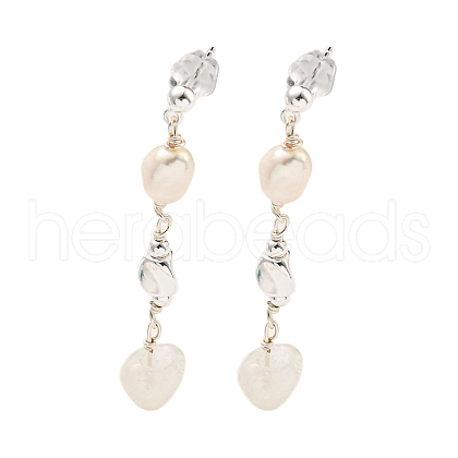 Mother's Day Jewellery Natural Pearl with Quartz Crystal Stud Earrings EJEW-M252-03P-1