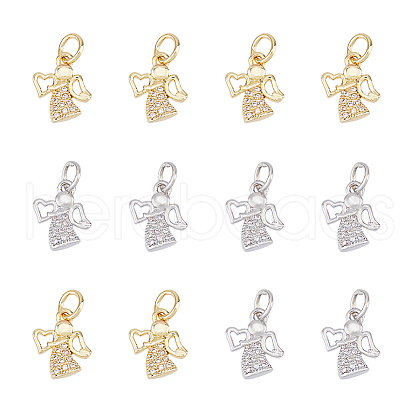 SUPERFINDINGS 12Pcs 2 Colors Brass Micro Pave Cubic Zirconia Charms KK-FH0007-76-1