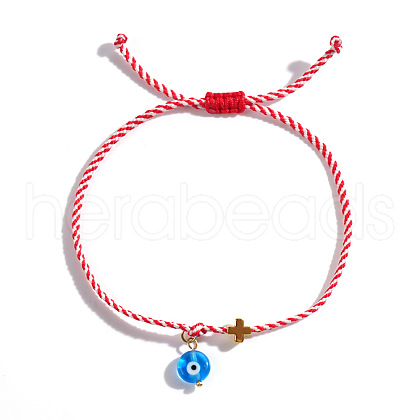 Adjustable Cross Brass & Red White Cord Braided Bead Bracelets ND5142-1
