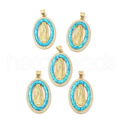 Rack Plating Brass Micro Pave Cubic Zirconia with Synthetic Opal Pendants KK-D088-22G-1