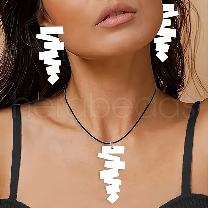 Irregular Geometry Acrylic with Imitation Leather Cord Pendant Necklace & Stud Earring Sets FS-WGB043E-02-1