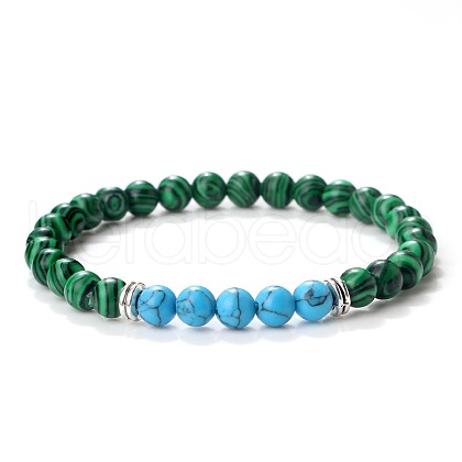 Simple Fashion Synthetic Malachite & Synthetic Turquoise Beaded Stretch Bracelets for Women KD8303-7-1