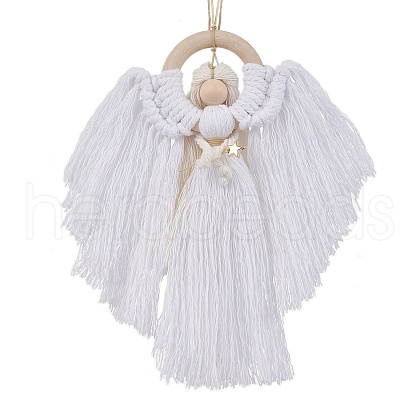 Angel Wood & Cotton Threads Pendant Decoration HJEW-JM02406-01-1