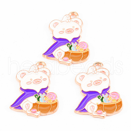 Light Gold Tone Alloy Enamel Pendants ENAM-T018-03-1