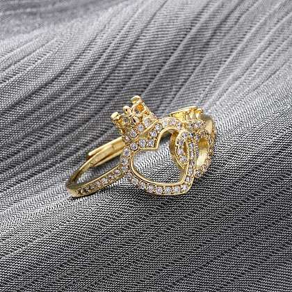 Brass Micro Pave Cubic Zirconia Adjustable Finger Rings for Women RJEW-M099-02G-1