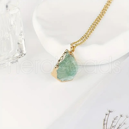 Electroplated Natural Green Fluorite Raw Rough Pendant Necklaces FS-WG6CEC7-04-1