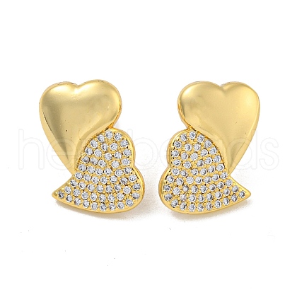 Heart Clear Cubic Zirconia Stud Earrings EJEW-N054-46G-1