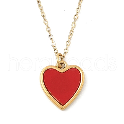 Ion Plating(IP) 304 Stainless Steel & Acrylic Red Heart Pendant Cable Chain Necklaces for Women NJEW-F328-02G-1