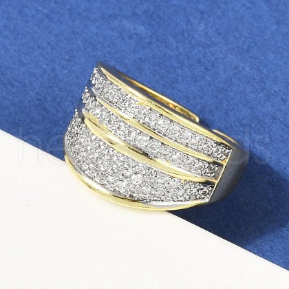 Brass Micro Pave Cubic Zirconia Open Cuff Ring for Women RJEW-F177-03GP-08-1