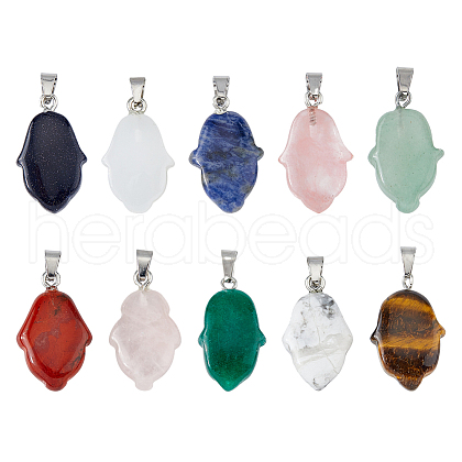 HOBBIESAY 10Pcs 10 Styles Mixed Gemstone Pendants G-HY0001-46-1