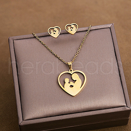 304 Stainless Steel Pendant Necklaces & Stud Earrings Sets WG82A44-22-1
