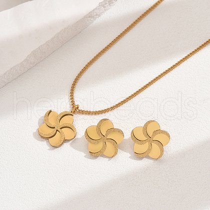 legant Vintage Stainless Steel Flower Pendant Necklace Set for Women MD3793-2-1