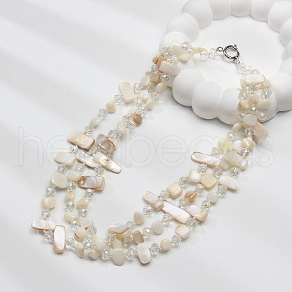 Boho Glass & Dyed Natural Shell Beaded Chips 3 Layer Necklaces for Women NJEW-H047-01B-1