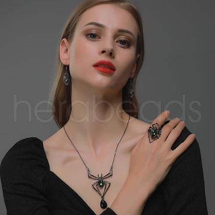 Spider Alloy Glass Dangle Earrings & Necklaces & Rings Sets WGD1EC4-04-1