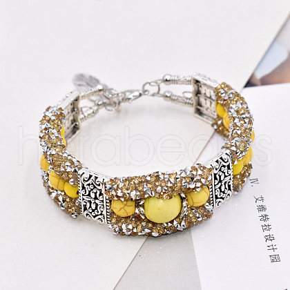 Synthetic Turquoise Round Beaded Bangles WG537C6-04-1
