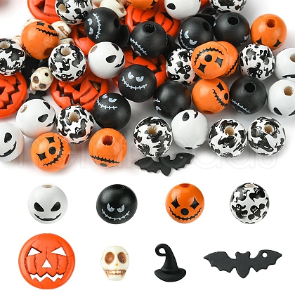 DIY Halloween Synthetic Turquoise & Round Wood Beads Jewelry Findings Kits DIY-FS0006-35-1