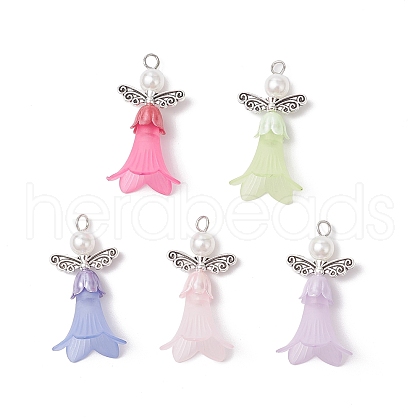 Spray Paint ABS Plastic Imitation Pearl Beads with Transparent Frosted Acrylic Bead and Alloy Beads and ABS Plastic Imitation Pearl Round Beads Pendants PALLOY-JF03723-1