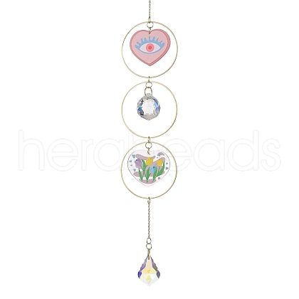 Heart Acrylic & Brass Ring Hanging Ornaments HJEW-JM02023-1