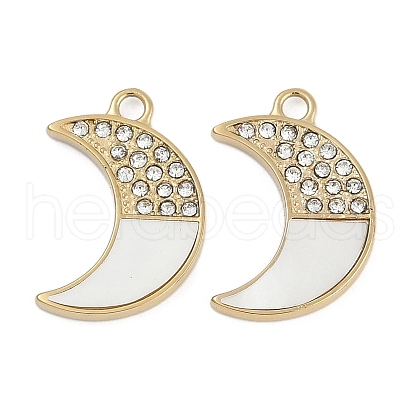 304 Stainless Steel Pave Natural White Shell Moon Pendants STAS-I325-030G-1