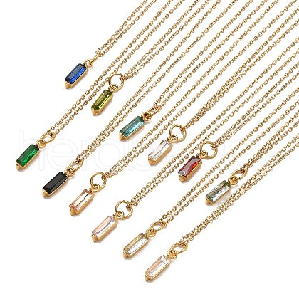 Rectangle Cubic Zirconia Pendant Necklaces NJEW-F303-02G-1