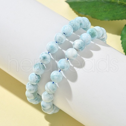 Round Natural Hemimorphite Beaded Stretch Bracelets for Men Women BJEW-B136-01B-1