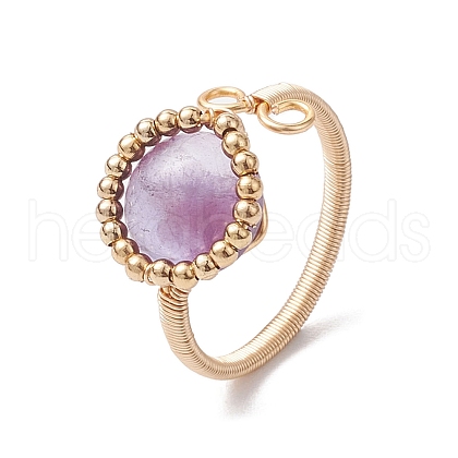 Copper Wire Wrapped Half Round Natural Amethyst Cuff Rings for Women RJEW-TA00137-04-1