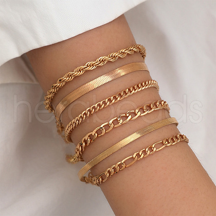 6Pcs 6 Styles Iron & Brass Chain Bracelets for Women WGAF0A7-02-1