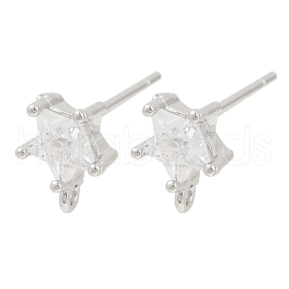 Brass Micro Pave Clear Cubic Zirconia Stud Earring Findings KK-Z099-02P-04-1