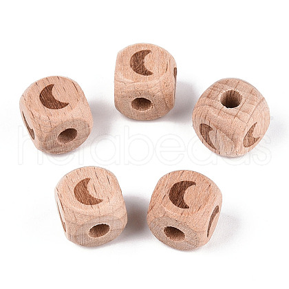 Engraved Beech Wood Beads WOOD-N015-08B-1