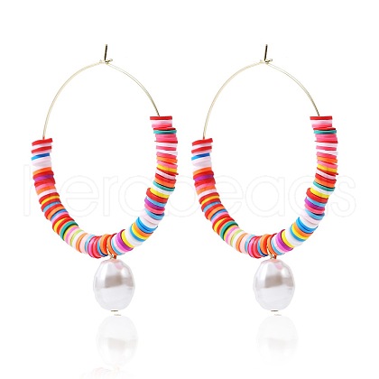 Bohemia Style Colorful Clay Beads Hoop Earrings JF2291-3-1