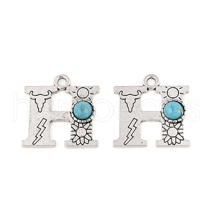 Synthetic Turquoise & Alloy Pendants PALLOY-H146-01AS-H-1